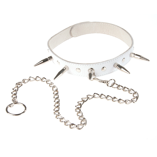 Ошейник с шипами узкий белый