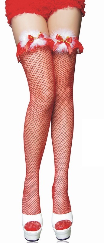 Новогодние чулки в крупную сетку красные SL