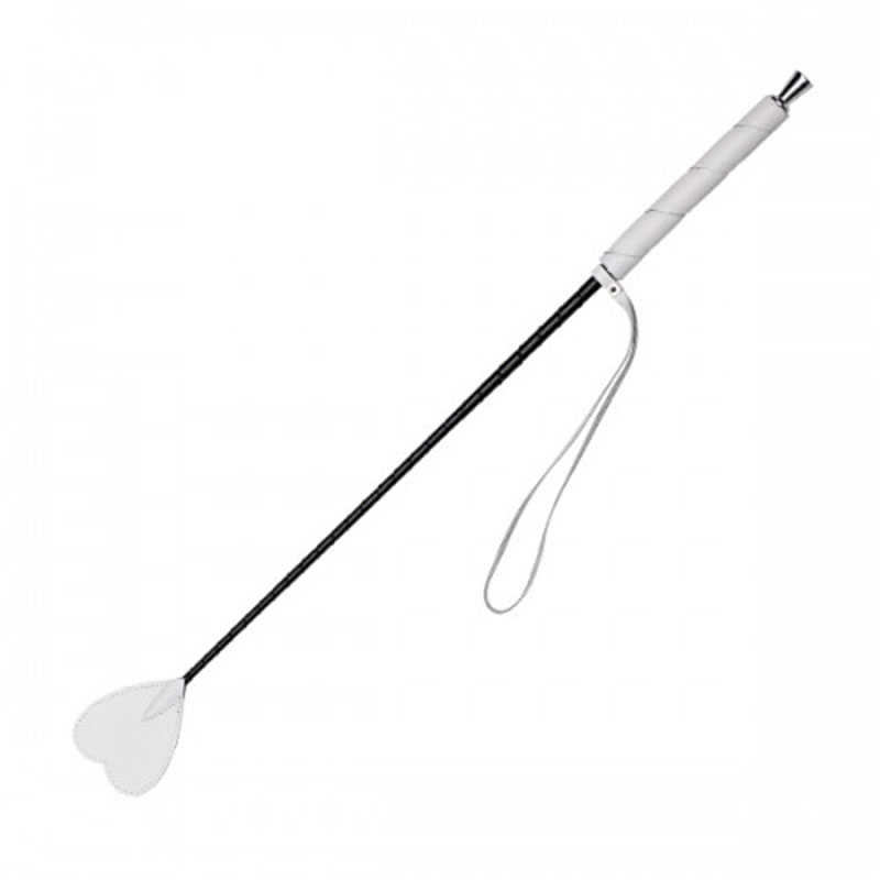 Белый стек из кожи с наконечником-сердечком - 70 см. Белый стек из кожи с наконечником-сердечком - 70 см.