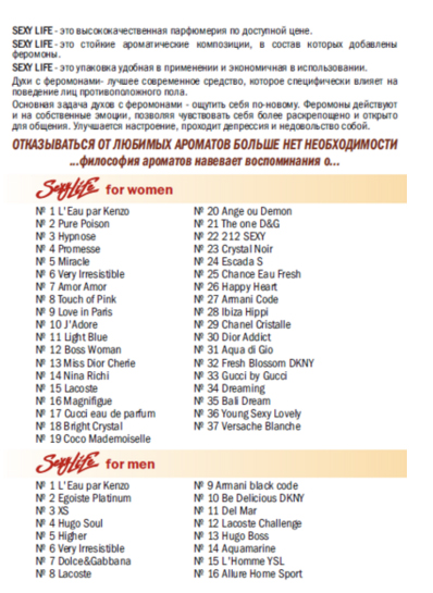 Духи SexyLife с феромонами мужские 10мл