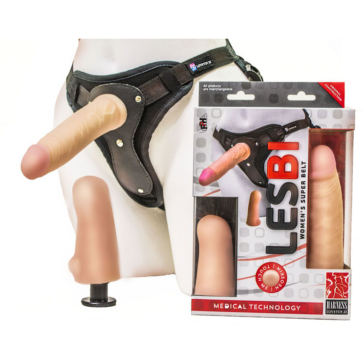 Страпон Harness LESBI 16,5 см с вагинальной пробкой 10 см