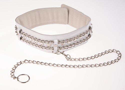Ошейник нат. кожа на цепи с карабином 50  см
