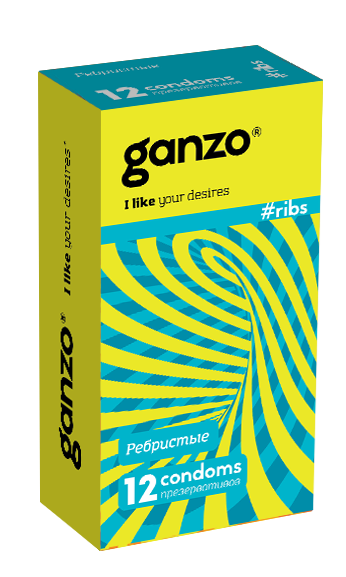 Презервативы GANZO ribs ребристые с согревающей смазкой 12 шт