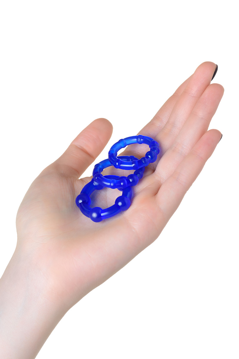 Набор из 3-х колец силикон, синий, 3,5 см 3 см 2 см
