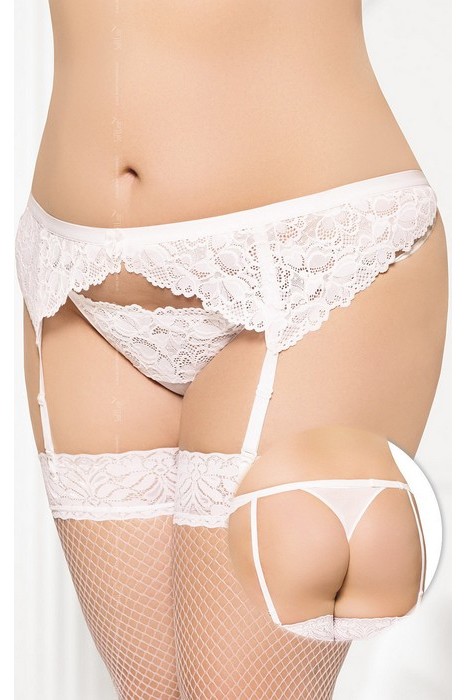 Пояс для чулок и стринги кружевные белые-XXL-XXXL