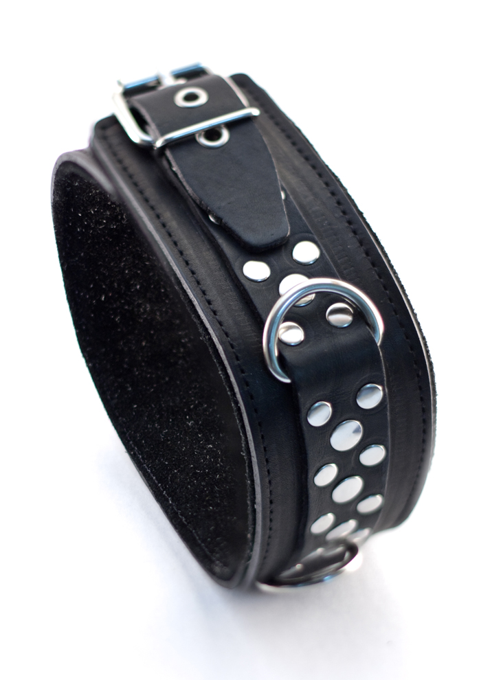 Классический ошейник с тремя кольцами черного цвета