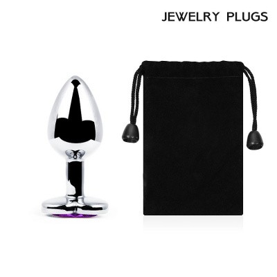 Втулка анал. металл серебро/фиол сердце 3,4 см