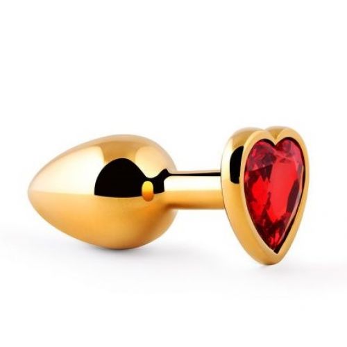 Втулка анальная металл золото/красный сердце 3,4 см 