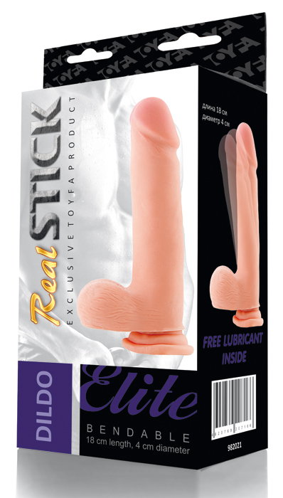 Фаллоимитатор на присоске гнущийся телесный, 18 см