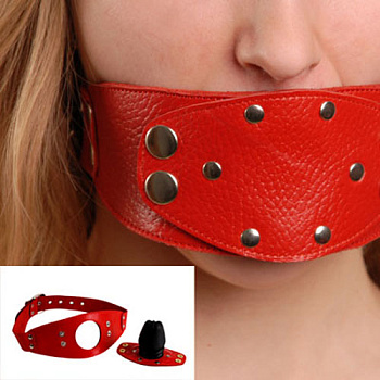 Кожаный красный кляп в виде фалоса