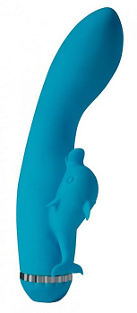 Голубой вибратор с дельфинчиком Climax Elite - 22,3 см
