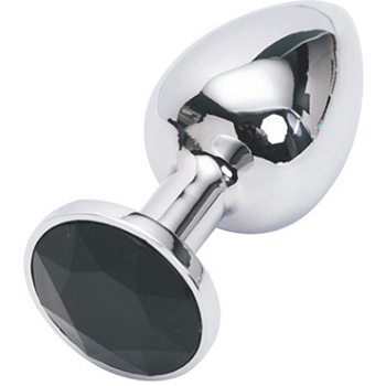 Анальная пробка Silver Jewelry Plug с черным кристаллом (маленькая)