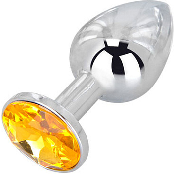 Анальная пробка с желтым кристаллом, серебро, малая
