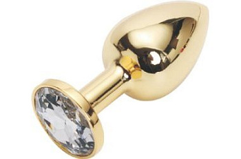 Анальная пробка Golden Plug с прозрачным кристаллом (маленькая) 1шт.