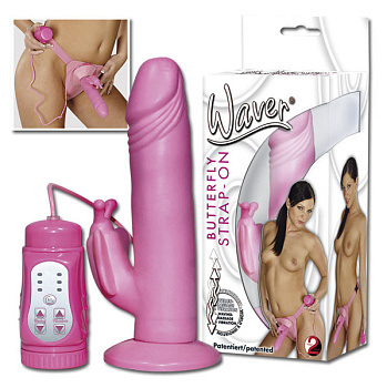 Женский страпон "Waver" с вибрацией и с клиторальным стимулятором в виде бабочки