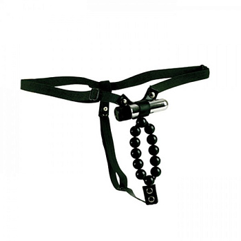 Вибро-трусики Vibrating Lover's Thong With Stroker Beads для клитора черные