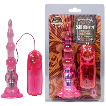 Анальная ёлочка с вибрацией  короткая розовая Sliders Short