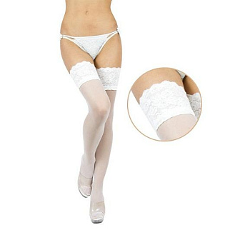 Чулки с силиконовыми полосками белый M