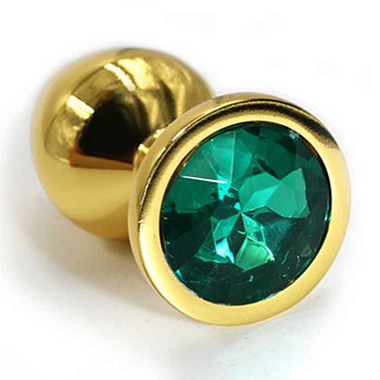 Анальная втулка металл золото/зеленый 2,8 см