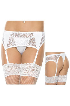 Пояс для чулок и стринги белые-S/M