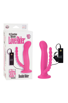 Фаллоимитатор-насадка на присоске двухголовый Double Rider с вибрацией розовый