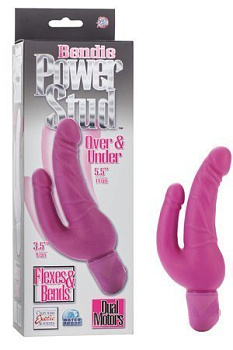 Фаллоимитатор двухголовый Bendie Power Stud Over & Under с вибрацией розовый