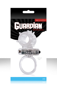Эрекционное вибро-кольцо GUARDIAN с петлей для мошонки прозрачное