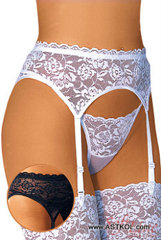 КРУЖЕВНОЙ ПОЯС Д/ЧУЛОК:КРУЖЕВ.ТРУСИКИ M/L чер