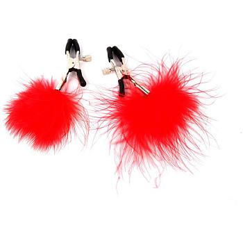 Зажимы на соски с опушкой красные