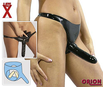 Трусы с 3 фаллосами Latex Panties S/L