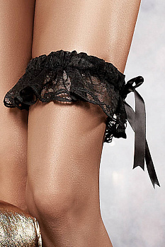 Accessoires Подвязка черная кружевная с рюшами и большим сатиновым бантиком