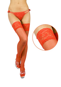 Чулки на силиконе красного цвета 5