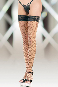 Чулки крупная сетка с силиконовыми полосками черный L