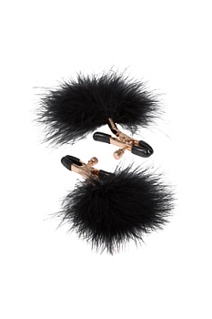 Зажимы для сосков с пухом золотистые