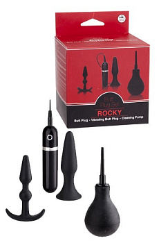 Набор анальных пробок черный + помпа+ пульт управления