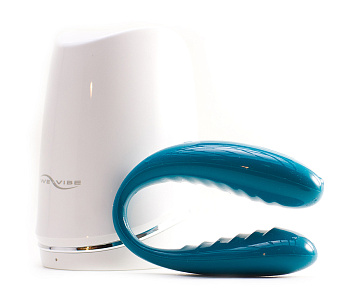 Революционно-новый силиконовый вибратор "ВАЙБ 3" для стимуляции клитора и точки G на радиоуправлении бирюзового цвета