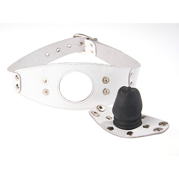 Кляп белый в виде фаллоса из натуральной кожи