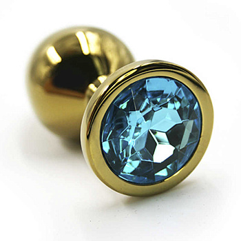 Анальная втулка металл золото/голубой 2,8 см