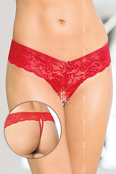 Трусы открытые кружевные красные-S/M