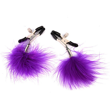 Зажимы на соски с опушкой фиолетовые