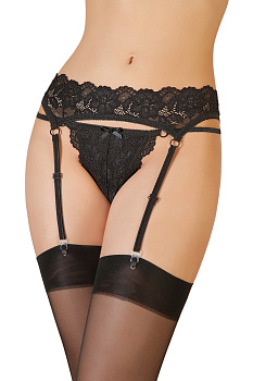 Комплект: пояс для чулок и стринги кружевные черные (46-48)