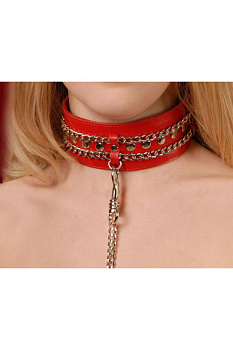 Ошейник нат.кожа дл. цепочки с караб. 50см.