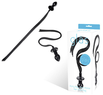 Черная анальная втулка с хвостом из стекла