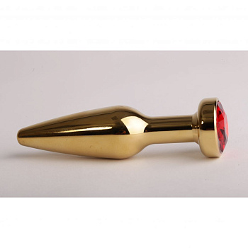 Анальная пробка с красным кристаллом малая золото