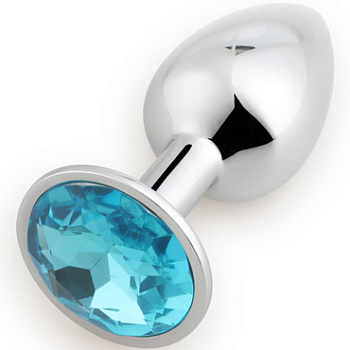 Анальная втулка металл серебро кристалл голубой 2,8 см