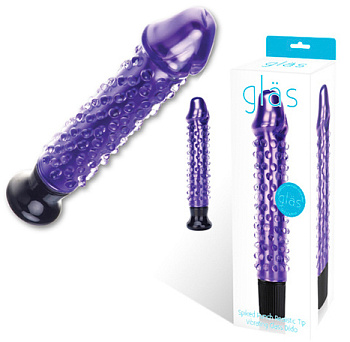 Фиолетовый вибратор из стекла с точками "SPIKED PUNCH"