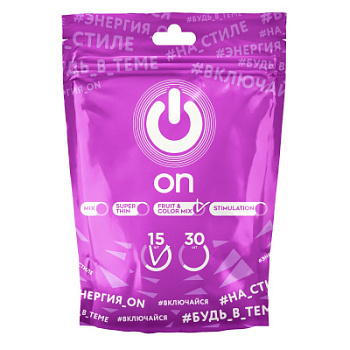 Презервативы ON № 12+3 Fruit & color цветные, ароматизированные 15 шт