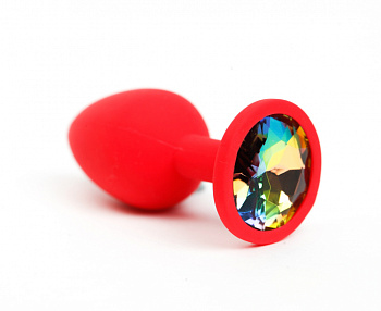 Анальная втулка силикон красный/радуга 2,8 см