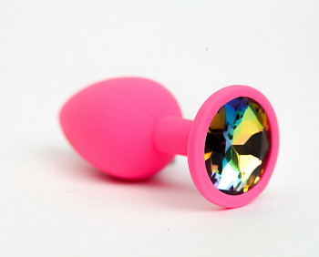 Анальная втулка силикон розовый/радуга 2,8 см